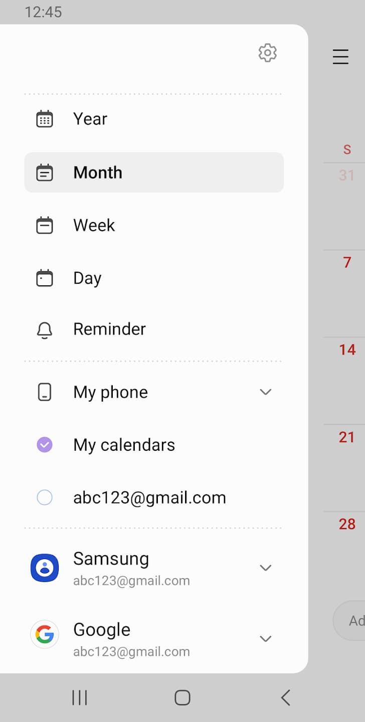 Hauptfunktionen von Samsung Calendar
