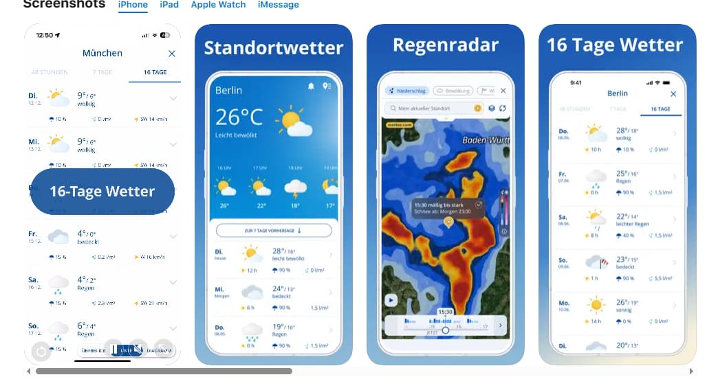 Die wichtigsten Funktionen von Wetter & Regenradar