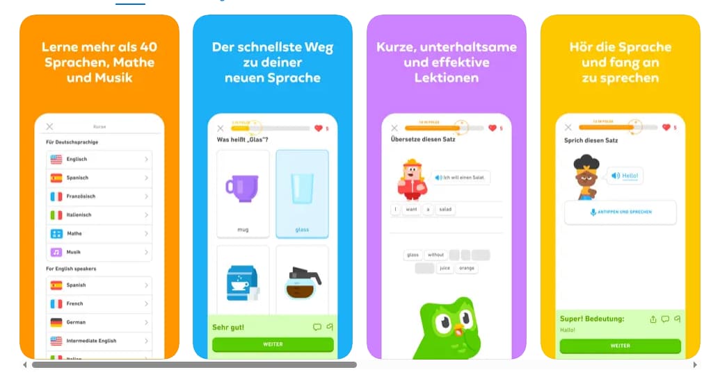 Hauptfunktionen von Duolingo